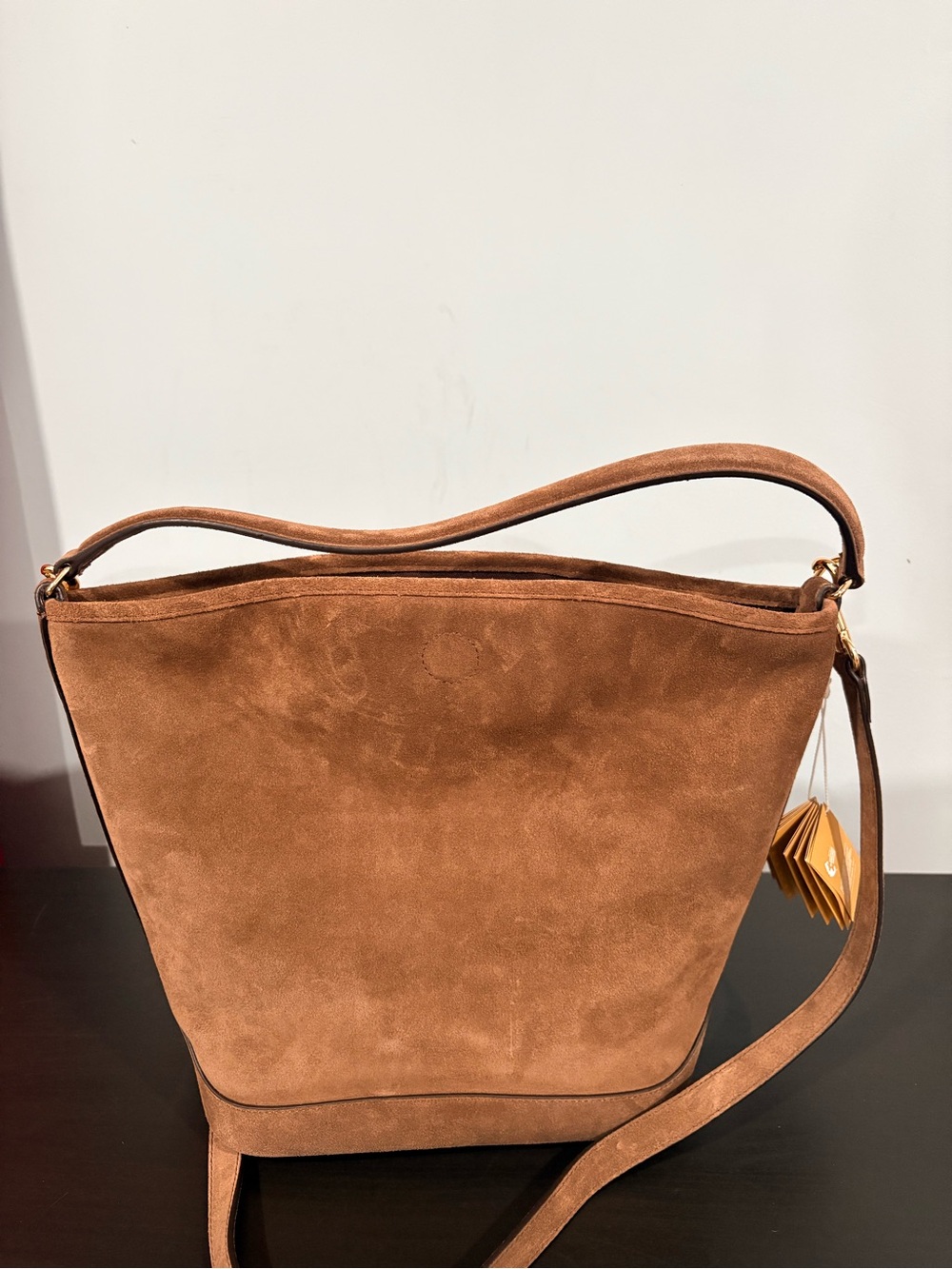 Sandro Tangoso Suede Bucket Bag with Shoulder Strap